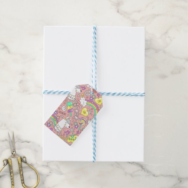 Étiquettes-cadeau motif lama 3 (Avec de laficelle)