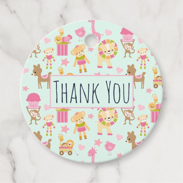 Étiquettes Cadeau Motif mignon avec Happy Animals & Toys Merci (Devant)