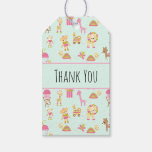Étiquettes-cadeau Motif mignon avec Happy Animals & Toys Merci