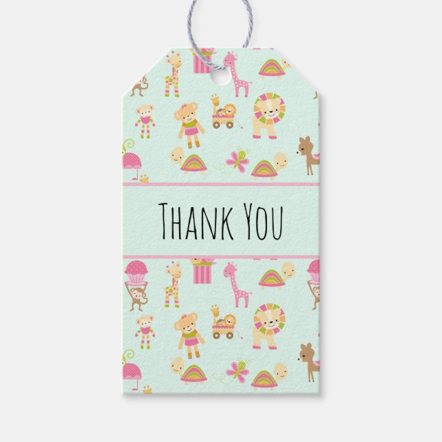 Étiquettes-cadeau Motif mignon avec Happy Animals & Toys Merci (Devant)