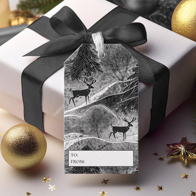 Étiquettes-cadeau Motif noir de rennes de Noël #13 ID1009 (Créateur téléchargé)