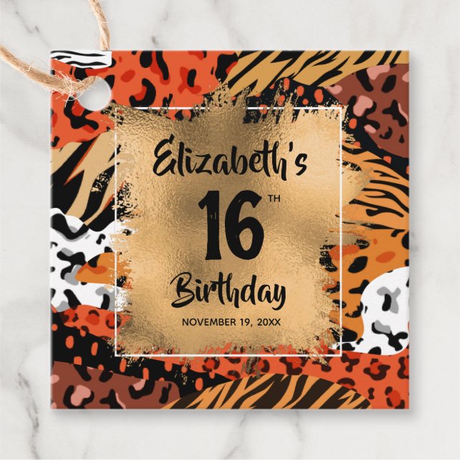 Étiquettes Cadeau Motif poster de animal 16e anniversaire Personnali (Devant)