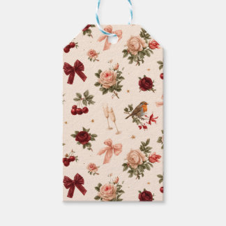 Étiquettes-cadeau Motif romantique avec roses, oiseau et champagne