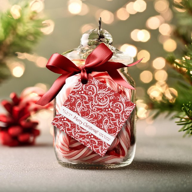 Étiquettes Cadeau Motif rouge Abstrait de flocon de neige #10 ID1009 (Créateur téléchargé)