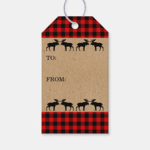 Étiquettes-cadeau Motif rouge traditionnel de plaid de contrôle du