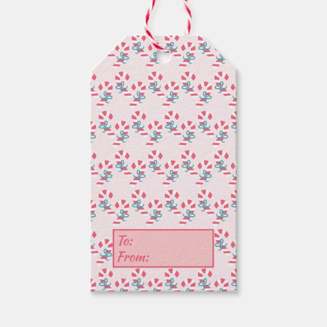 Étiquettes-cadeau Motif Sucre de canne rose mignon - Noël (Devant)