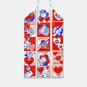 Étiquettes-cadeau Motif timbre de la Saint-Valentin vintage des anné
