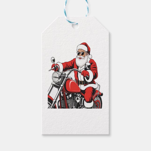 Étiquettes-cadeau Moto à cheval père Noël (Devant)