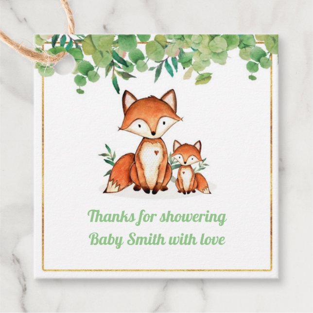 Étiquettes Cadeau Mots clés Baby shower Fox Favoriser (Devant)