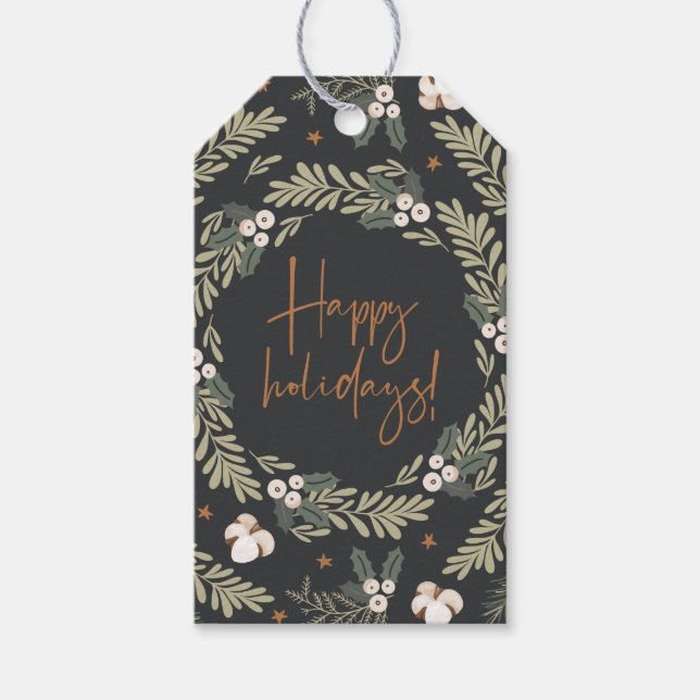 Étiquettes-cadeau Mots clés cadeaux Rustic Happy Holidays (Devant)