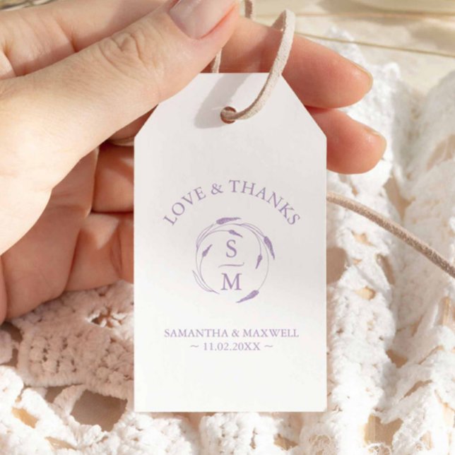 Étiquettes-cadeau Mots clés de préférence sur le thème de la lavande (Minimalistic wedding favor tags feature unique lavender line art by Victoria Grigaliunas)