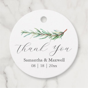 Étiquettes Cadeau Mots clés Faveur Mariage Aquarelle Rosemaire Branc