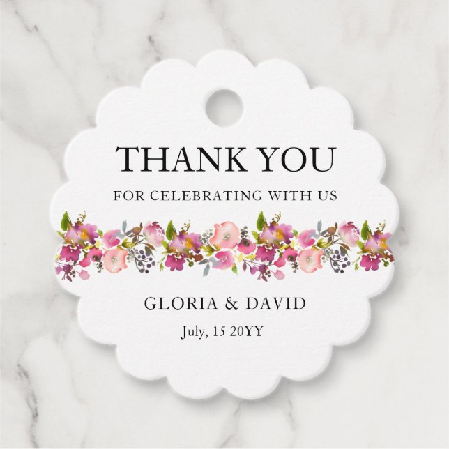 Étiquettes Cadeau Mots clés Favour mariage rose floral (Devant)