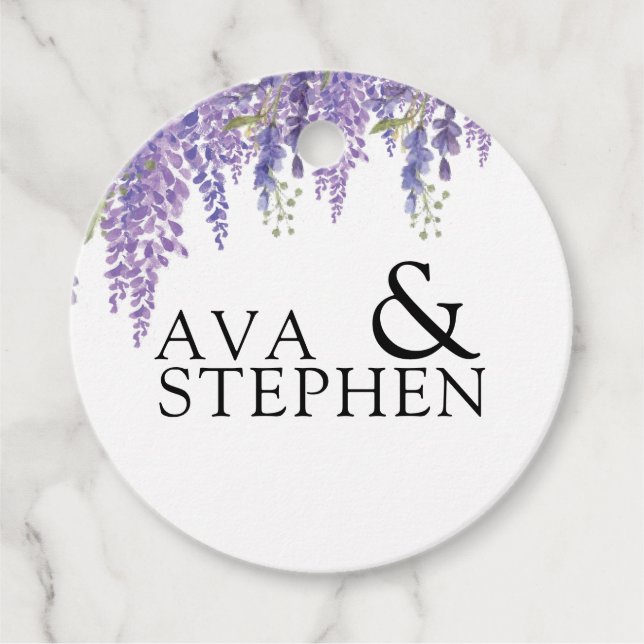 Étiquettes Cadeau Mots clés Mariage  Wisteria Favoriser Merci (Devant)