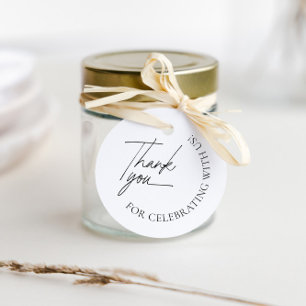 Étiquettes Cadeau Mots clés minimalistes en Merci noir et blanc Favo