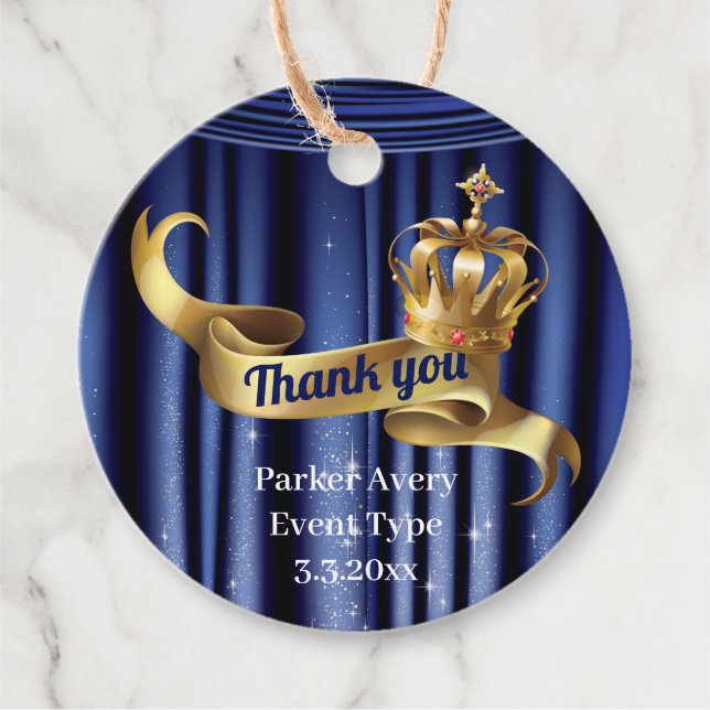 Étiquettes Cadeau Mots-clés Royal Prince Merci Favor (Devant)