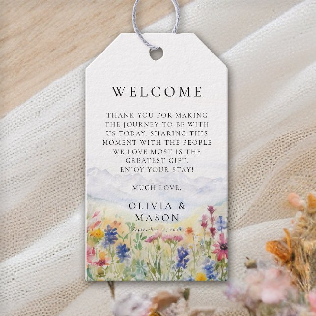 Étiquettes-cadeau Mountains Wildflowers Meadow Whimsical Wedding (mountains wedding gift tag wildflowers meadow floral watercolor modern elegant rustic romantic)