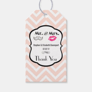 Étiquettes-cadeau Moustache & Lèvres M. & Mme Peach Chevron Mariage