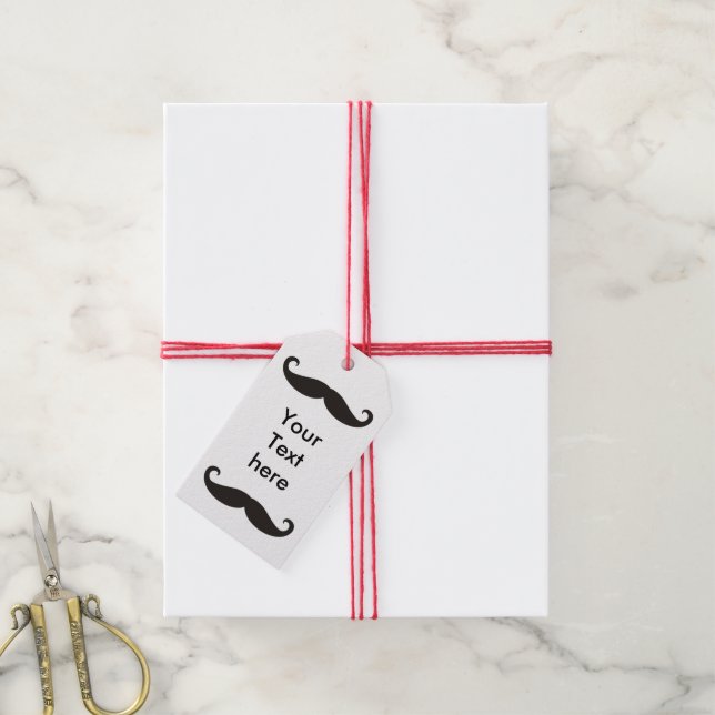 Étiquettes-cadeau Moustache / Moustache / Schnurrbart + votre texte (Avec de la ficelle)