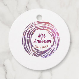 Étiquettes Cadeau Mrs name pink mauve border since year wedding brid