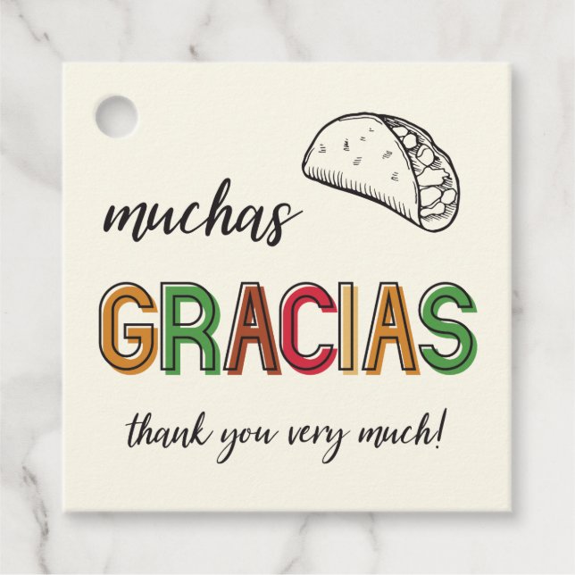 Étiquettes Cadeau Muchas Gracias, Parti Taco En Merci (Devant)
