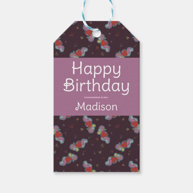 Étiquettes-cadeau Musique Lover Doodles Thème Anniversaire Fête Rose (Devant)