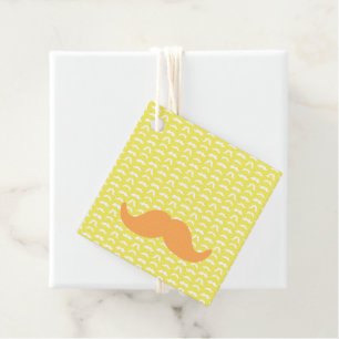 Étiquettes Cadeau Mustache Retro Hui Jaune Blanc Orange Amusant