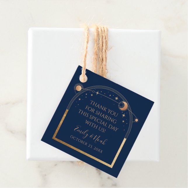 Étiquettes Cadeau Mysic Blue Gold Sun Moon Stars Mariage (En situation)