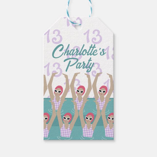 Étiquettes-cadeau Nageurs artistiques modernes 13ème anniversaire fê (Devant)