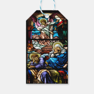 Étiquettes-cadeau Naissance de fenêtre en verre teinté de Jésus
