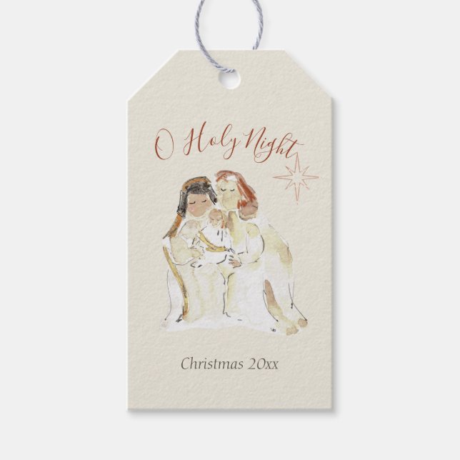 Étiquettes-cadeau Nativité de la Saint Nuit Vacances personnalisées (Devant)