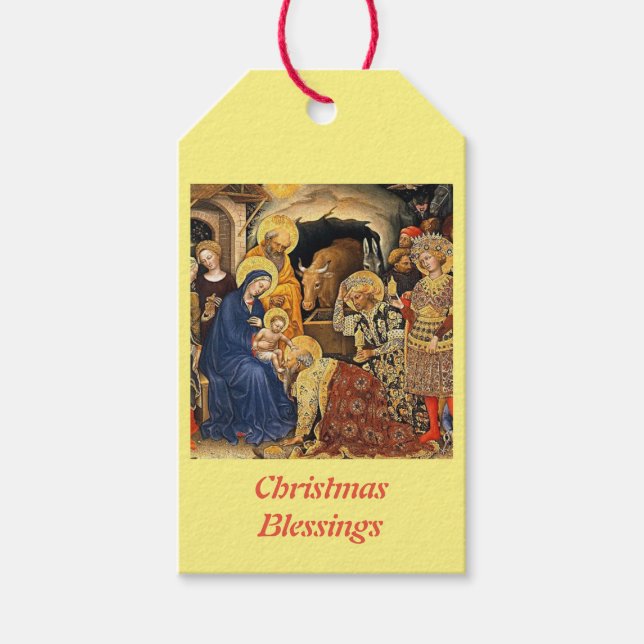 Étiquettes-cadeau Nativité de Noël de Jésus et Marie avec 3 rois (Devant)