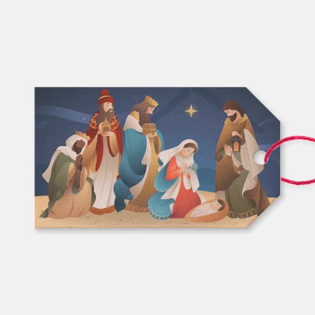 Étiquettes-cadeau Nativité Noël (Devant (Horizontal))