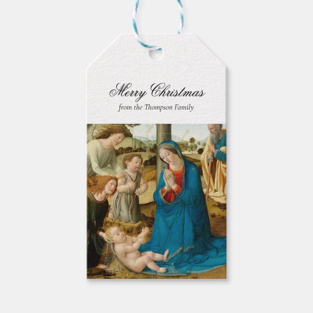 Étiquettes-cadeau Nativité religieuse de Noël Bénédiction chrétienne (Devant)