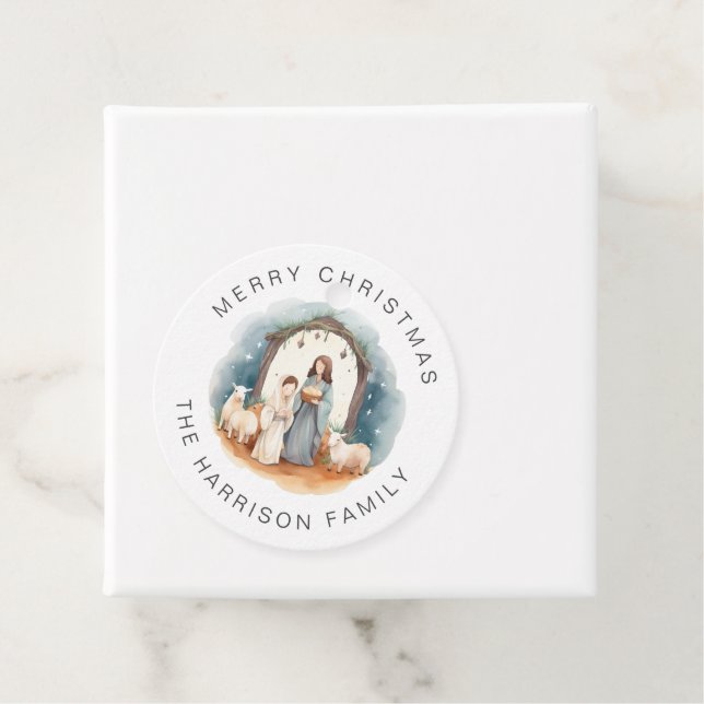 Étiquettes Cadeau Nativité religieuse personnalisée Noël (En situation)