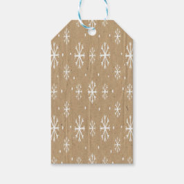 Étiquettes-cadeau Natural Kraft Style White Snowflake Pattern