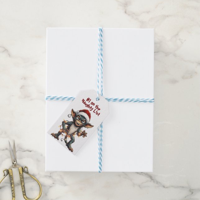 Étiquettes-cadeau Naughty List Gremlin (Avec de laficelle)