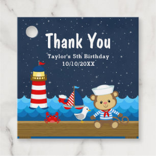 Étiquettes Cadeau Nautical Boy Monkey Red Anniversaire Merci