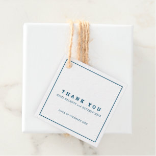 Étiquettes Cadeau Navale minimale et carré blanc mariage merci