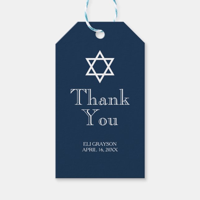 Étiquettes-cadeau Navy Blue Bar Mitzvah (Devant)