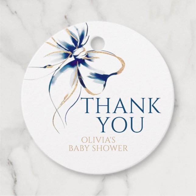 Étiquettes Cadeau Navy Blue Bow Thank You Baby Shower (Devant)
