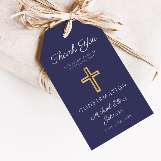 Étiquettes-cadeau Navy Blue Religious Cross Boy Confirmation (Navy Blue Religious Cross Boy Confirmation Gift Tags)