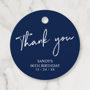 Étiquettes Cadeau Navy Brush Script Joyeux Anniversaire Remerciement