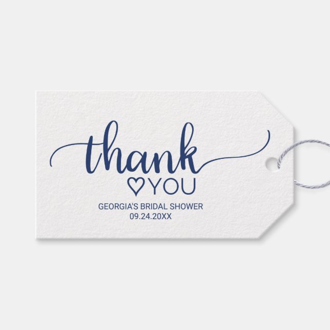 Étiquettes-cadeau Navy Simple Calligraphy Merci Bridal Shower (Devant (Horizontal))