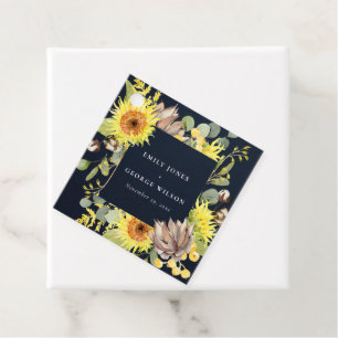 ÉTIQUETTES CADEAU NAVY SUNFLOWER EUCALYPTUS PINE CONE FLORAL WEDDING