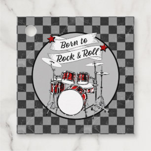 Étiquettes Cadeau Né à Rock & Roll Party Drum Kit Drummer Music
