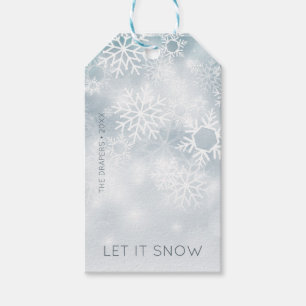 Étiquettes-cadeau Neige d'hiver bleue et blanche