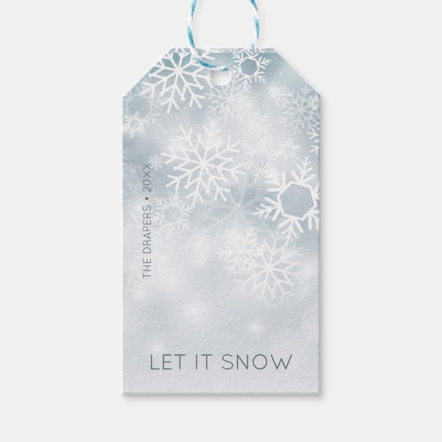 Étiquettes-cadeau Neige d'hiver bleue et blanche (Devant)