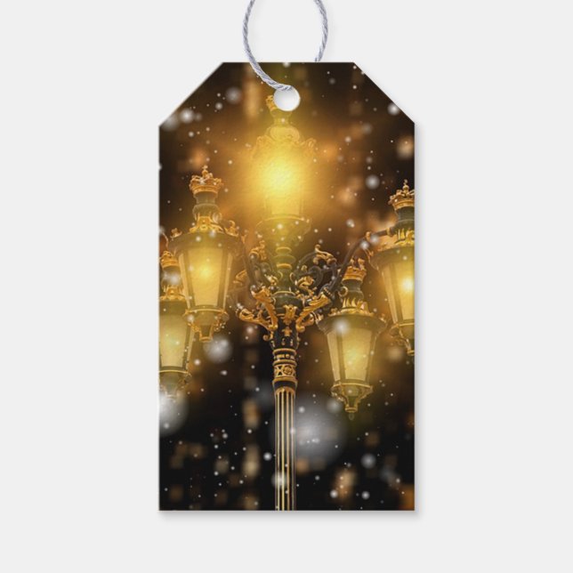 Étiquettes-cadeau Neige éclatante tombant sur la Lampe (Devant)