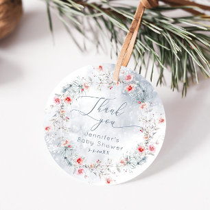 Étiquettes Cadeau Neige hivernale bleu poussiéreux Berry Merci